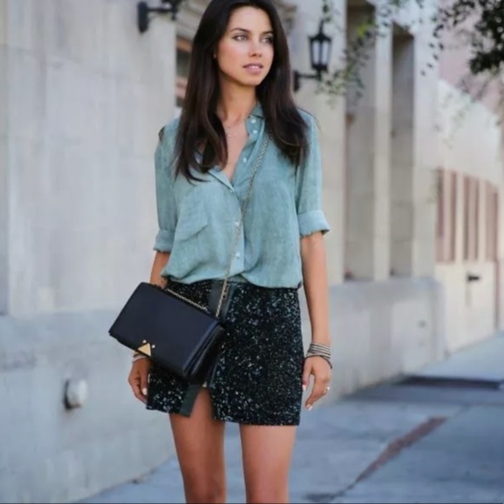 AllSaints Elise sequin split mini skirt 2 XS new